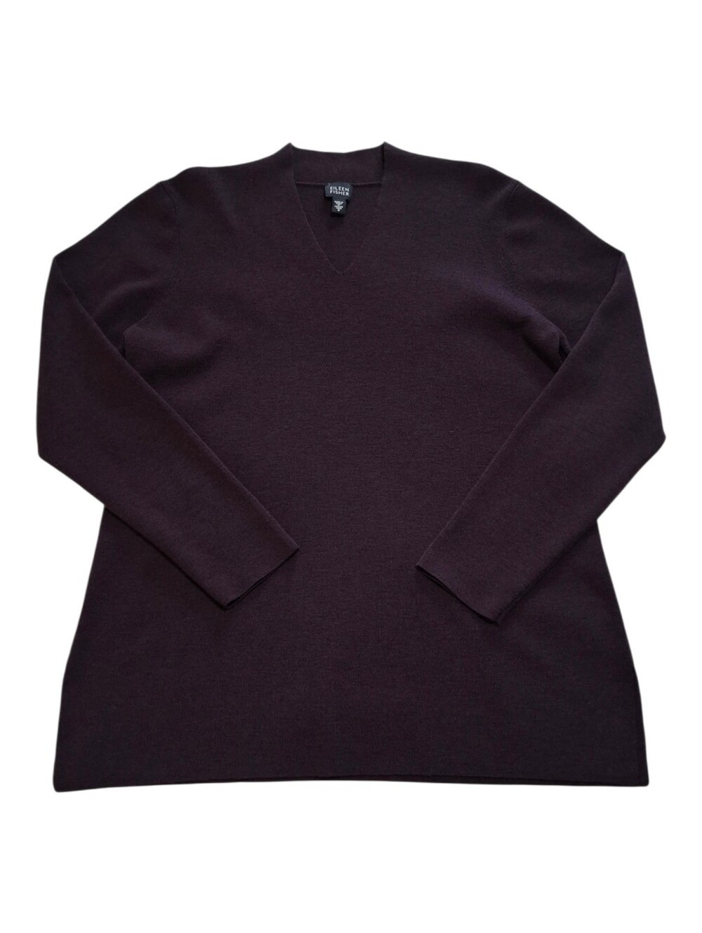 VTG Y2K Eileen Fisher Classic V-Neck 100% Merino Side-Slit Tunic Sweater Sz S